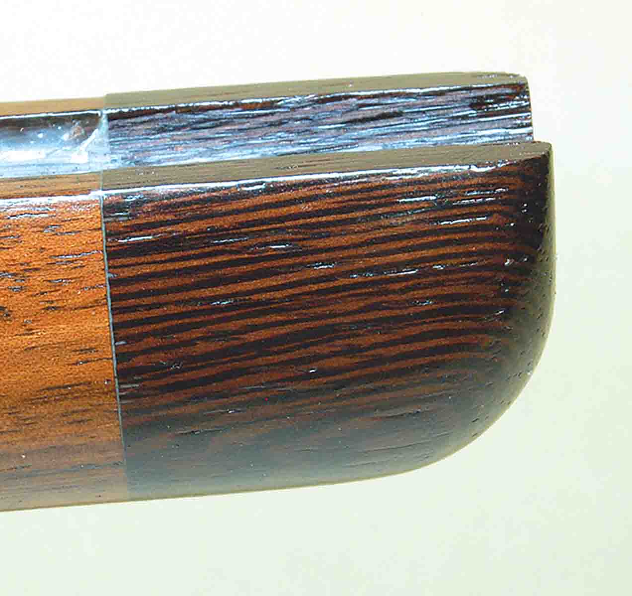 The Wenge forend tip is quite dark and a good substitute for ebony.